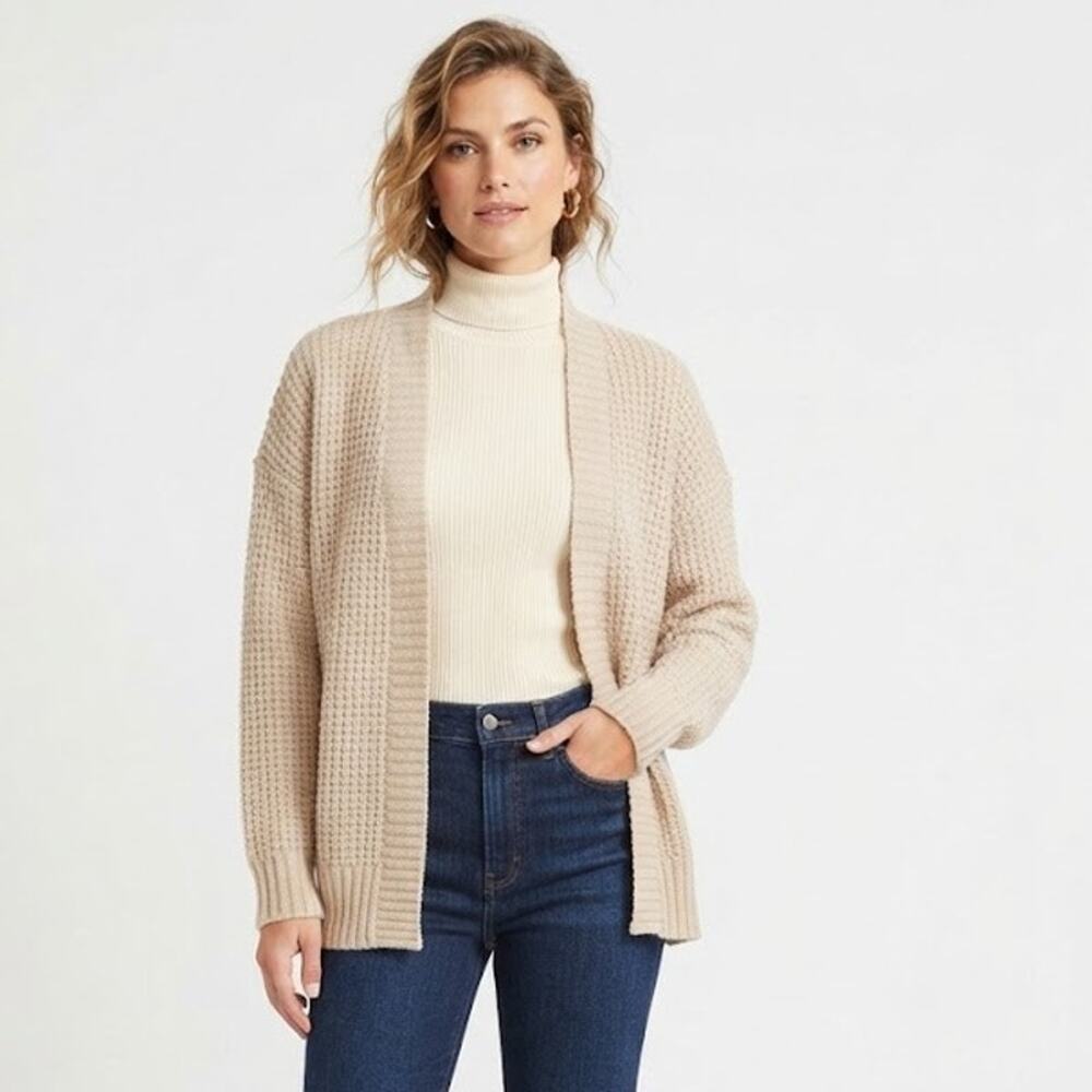 Time And Tru Cozy Waffle Knit Open Front Cardigan Large